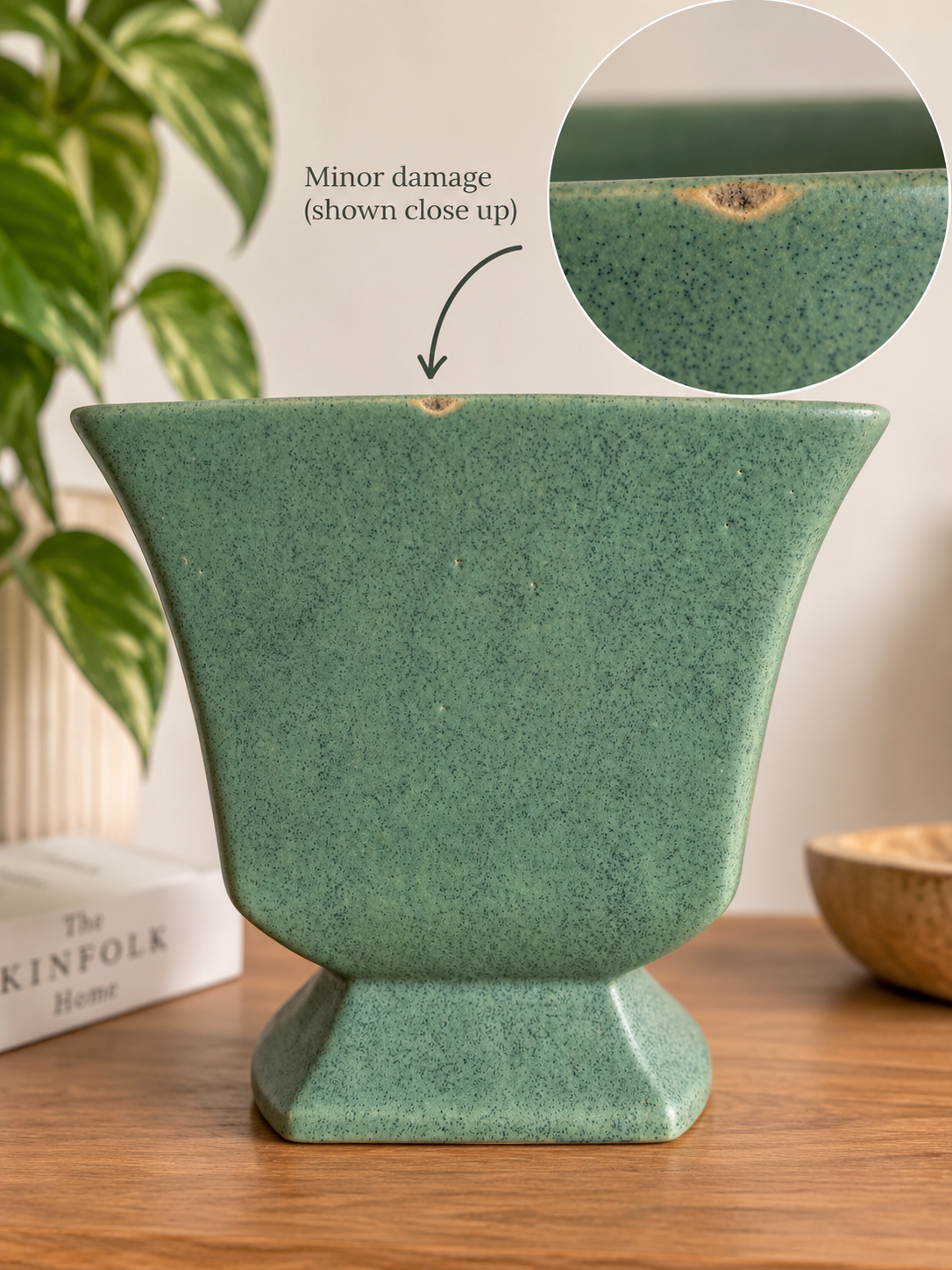 Vintage McCoy Floraline USA 455 Speckled Green Pedestal Planter