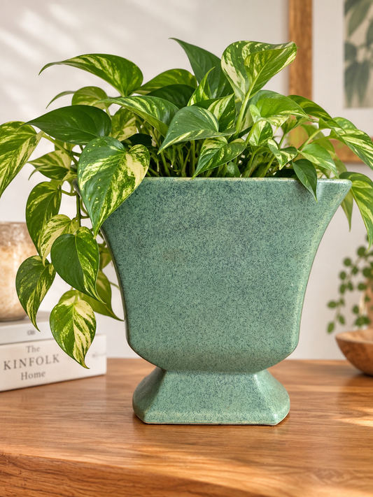 Vintage McCoy Floraline USA 455 Speckled Green Pedestal Planter