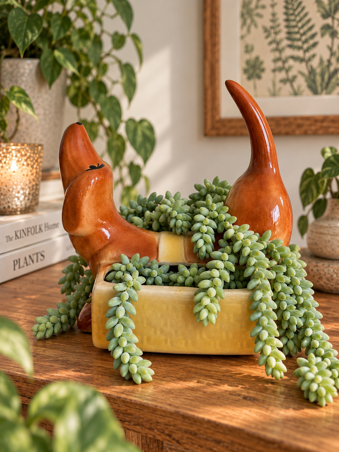 Vintage Dachshund Ceramic Planter & Trinket Dish
