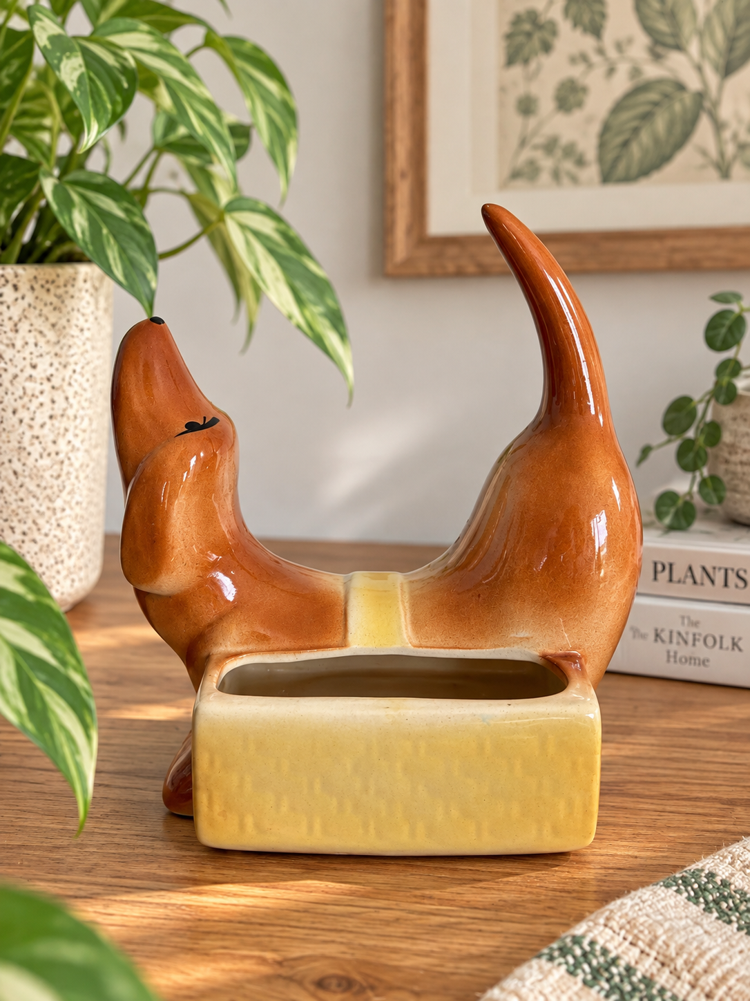 Vintage Dachshund Ceramic Planter & Trinket Dish