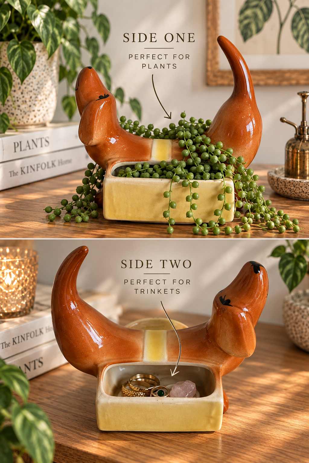 Vintage Dachshund Ceramic Planter & Trinket Dish
