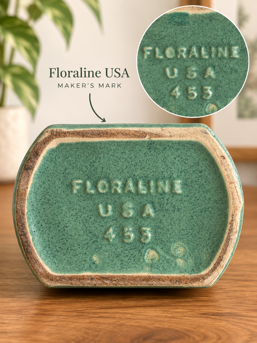 Vintage McCoy Floraline USA 455 Speckled Green Pedestal Planter